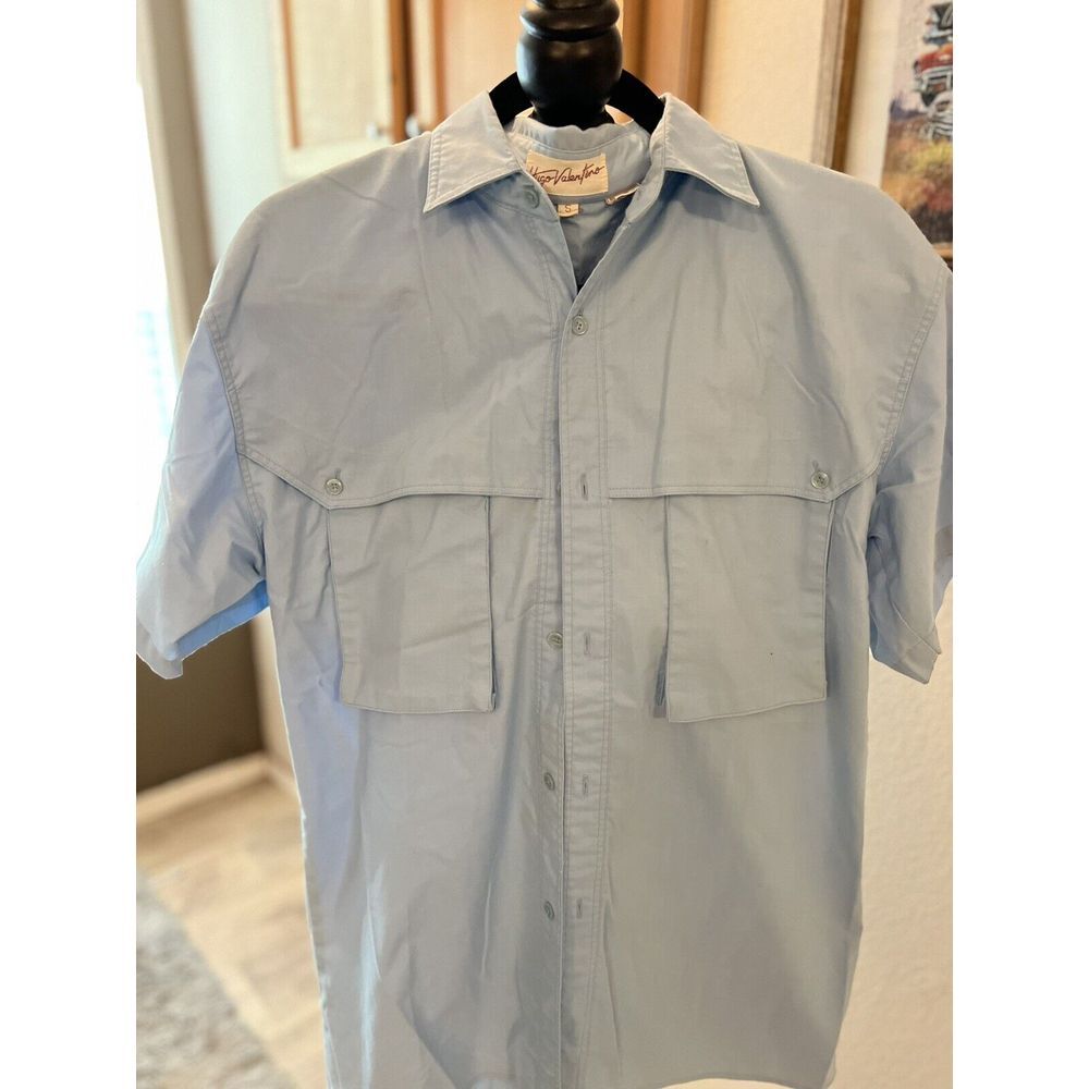 Vintage Hugo Valentino Size Small Blue Button Up Shirt G45‎